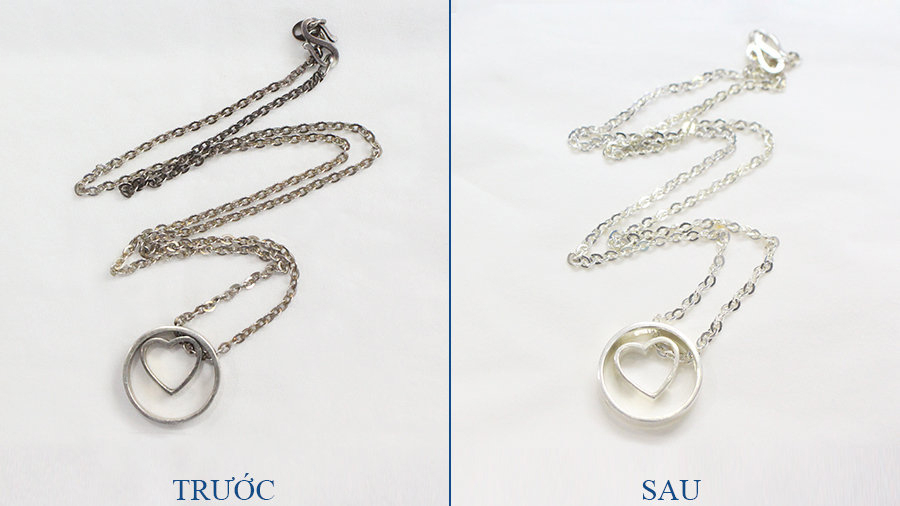 Jewelry before and after cleaning with silver jewelry cleaner Jewelry before and after cleaning with silver jewelry cleaner